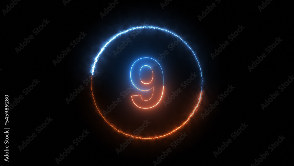 3d render, number nine glowing in the dark 3d render, number nine glowing in the dark