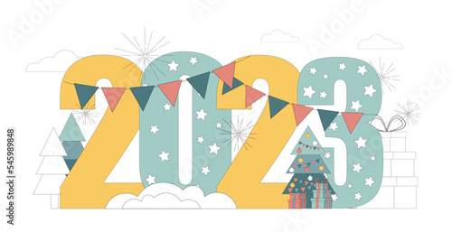 2023 number Happy New Year. Vector flat illustration