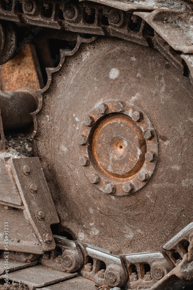 Closeup of rusty old parts of an industrial machine