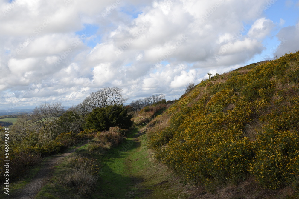 the views from the top of British camp hill fort, at the top of Malvern on a sunny day at the start of autumn the views from the top of British camp hill fort, at the top of Malvern on a sunny day at the start of autumn