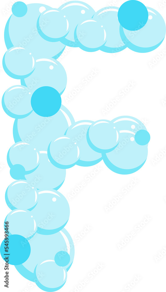 Alphabet of soap bubbles. Water suds letter F. Cartoon font Alphabet of soap bubbles. Water suds letter F. Cartoon font