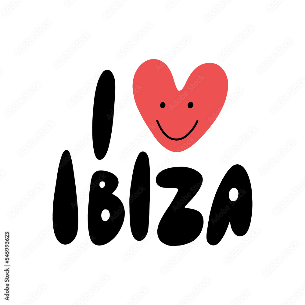 I love Ibiza lettering groovy trendy text. Hippy typography bright chill type print. 70s retro festival inspiration positive inscription. Perfect for posters, t shirt and more. Vector clipart I love Ibiza lettering groovy trendy text. Hippy typography bright chill type print. 70s retro festival inspiration positive inscription. Perfect for posters, t shirt and more. Vector clipart