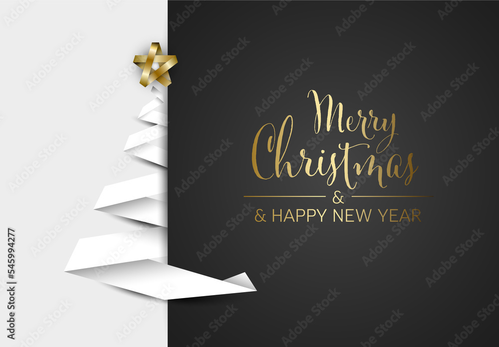 Simple vector Christmas card with white christmas tree made from paper ...