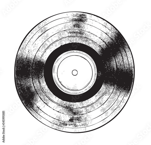 Vinyl record disc hand drawn engraving style sketch Vector illustration.