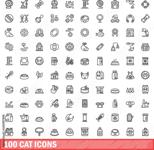 100 cat icons set. Outline illustration of 100 cat icons vector set isolated on white background