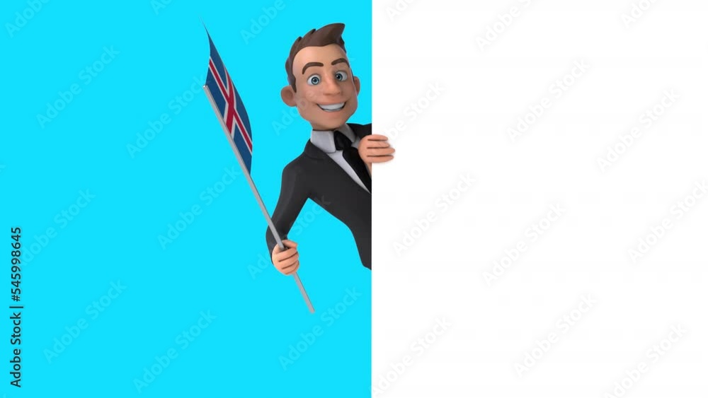 Fun 3D cartoon business man with the flag from Iceland, alpha channel included Fun 3D cartoon business man with the flag from Iceland, alpha channel included