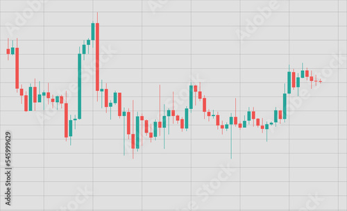 Stock candlestick chart of rising and falling stock prices on a light background, vector