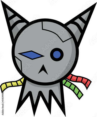 Gray blinking gorgon-like creature icon with horns isolated on an empty white background