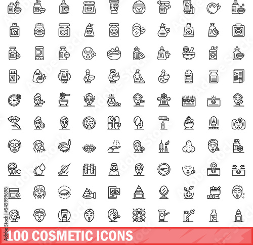 100 cosmetic icons set. Outline illustration of 100 cosmetic icons vector set isolated on white background