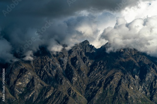 Scenic view of the Remarkables slopes under the clouds in Queenstown