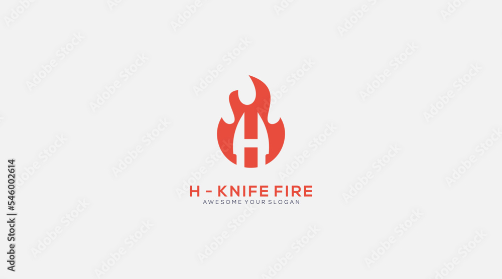 logo design combination letter H knife fire vector