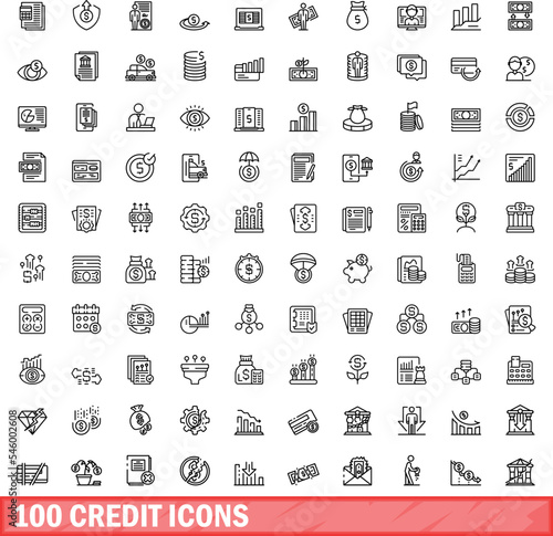 100 credit icons set. Outline illustration of 100 credit icons vector set isolated on white background
