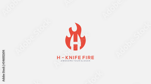 logo design combination letter H knife fire vector