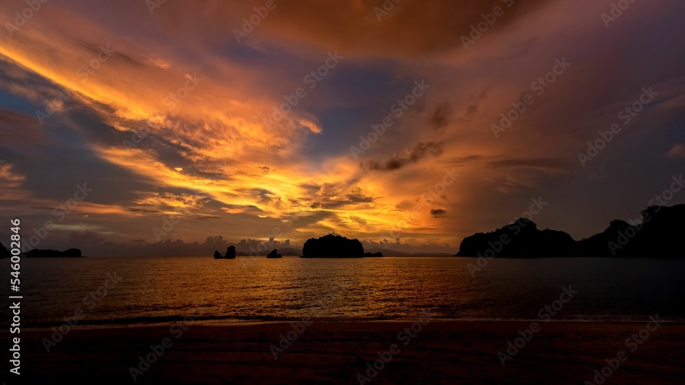 Beautiful seascape at scenic sunset in Langkawi, Malaysia