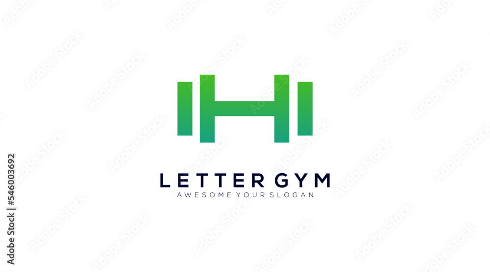 Initial H gym alphabet with a barbell logo design vector