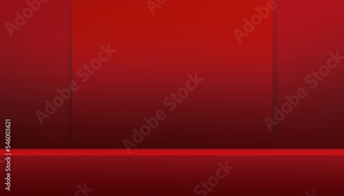 Red Background Empty Room Studio with shelf.Red Gallery Room with Copy Space, Minimal Design for Backdrop Shooting for Products Presentation,Valentines day,CHinese New Year,Christmas holiday promotion