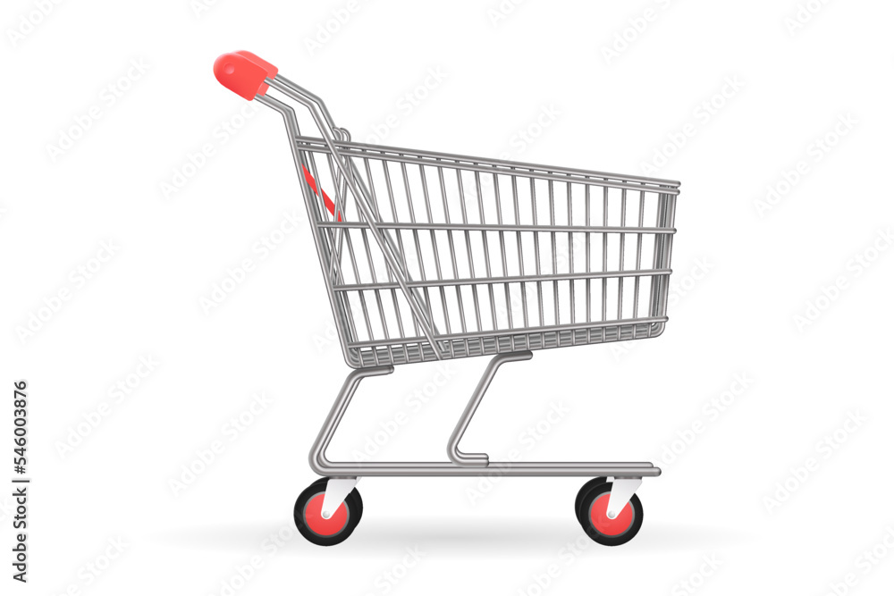 Empty classic shopping cart. Realistic side view of shopping cart or trolley Empty classic shopping cart. Realistic side view of shopping cart or trolley