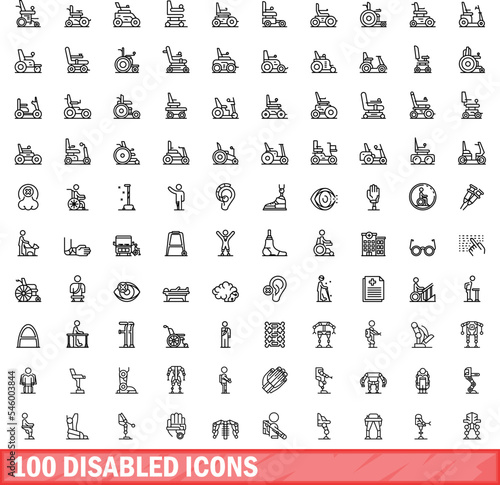 100 disabled icons set. Outline illustration of 100 disabled icons vector set isolated on white background