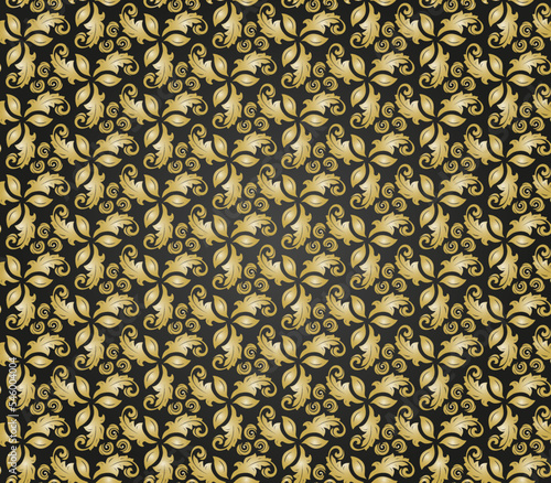 Floral vector golden ornament. Seamless abstract classic background with leafs. Pattern with repeating floral elements. Ornament for wallpaper and packaging