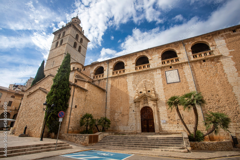 Inca, Palma de Mallorca - Spain - September 29, 2022. Facade of the Church of Saint Mary Major a temple of catholic worship
