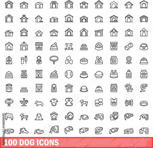 100 dog icons set. Outline illustration of 100 dog icons vector set isolated on white background