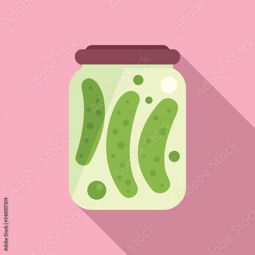 Canned cucumber icon flat vector. Food pickle. Can jar