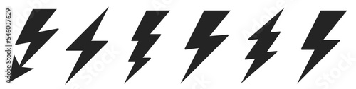 Lightning bolt collection. Simple electric thunderbolt. Set thunder and bolt lighting flash.