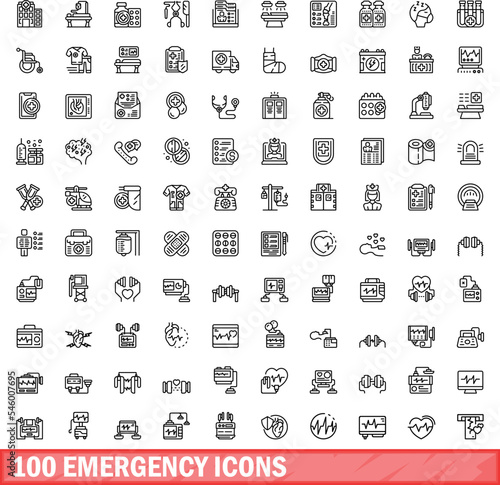 100 emergency icons set. Outline illustration of 100 emergency icons vector set isolated on white background