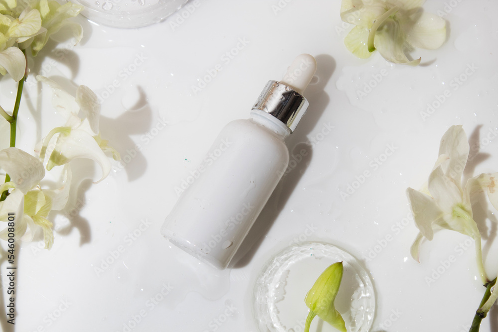 mockup tube bottle for skin care cosmetic with water splash and flower, product branding, serum dropper cream lotion treatment mockup tube bottle for skin care cosmetic with water splash and flower, product branding, serum dropper cream lotion treatment