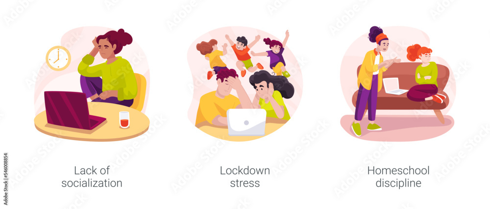 Distance learning problems isolated cartoon vector illustration set ...