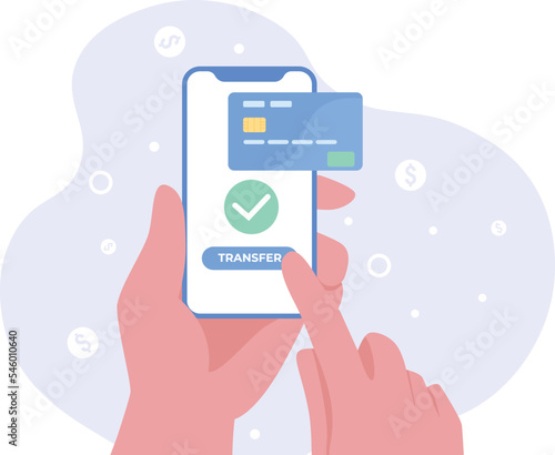 Online payment and digital bill concept. Mobile banking app and payment by credit card. Mobile payment or money transfer concept.