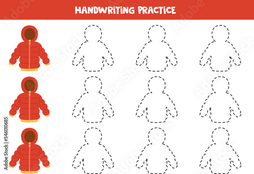 Tracing lines for kids. red winter jacket. Writing practice.