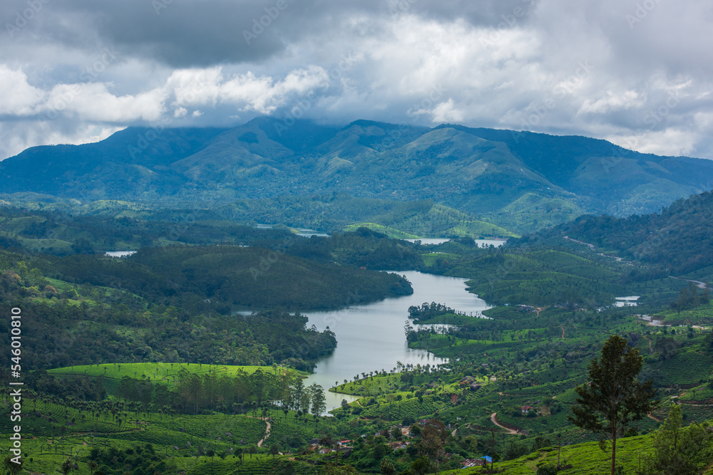 Lake in the mountains, Munnar, Kerala, India.