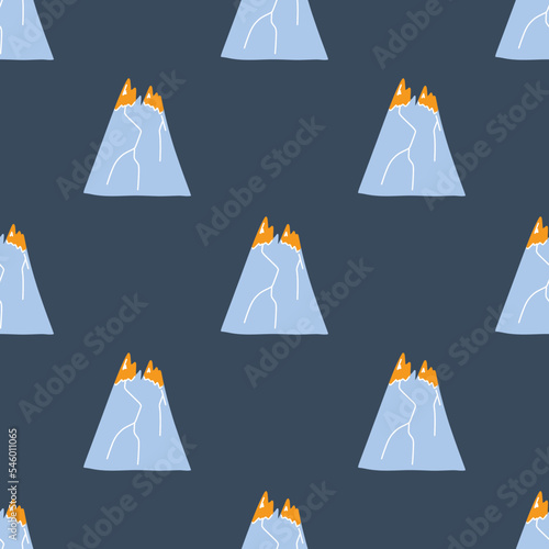 Vector pattern with cute Scandinavian multicolored mountains in the style of doodle, hugge