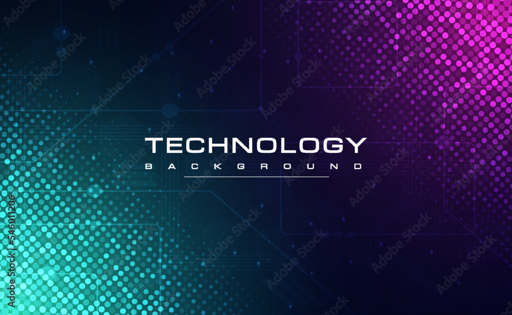 Digital technology blue green background, online cyber media algorithm ...