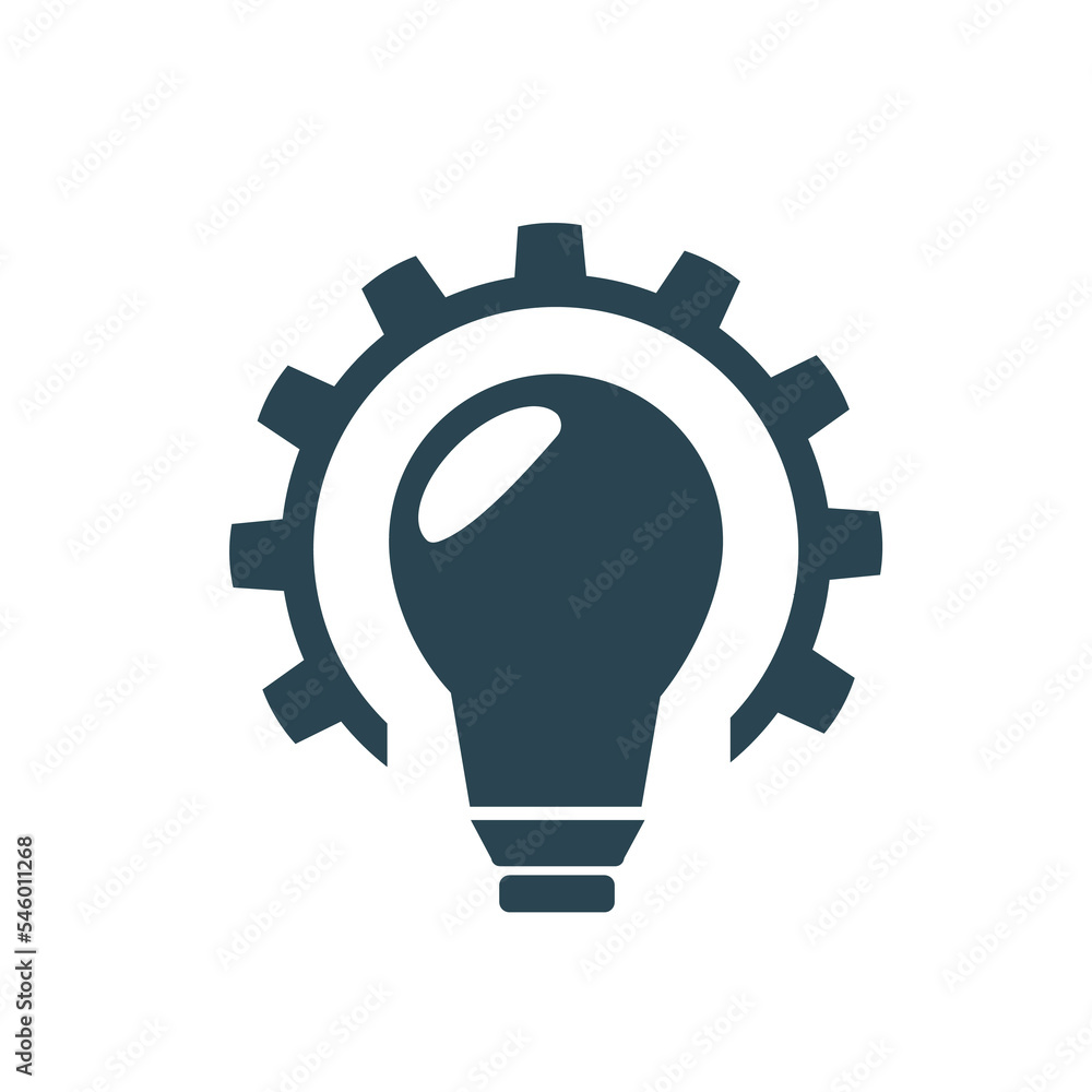Vector illustration, a flat icon of gears and light bulbs Isolated on a white background. Vector illustration, a flat icon of gears and light bulbs Isolated on a white background.