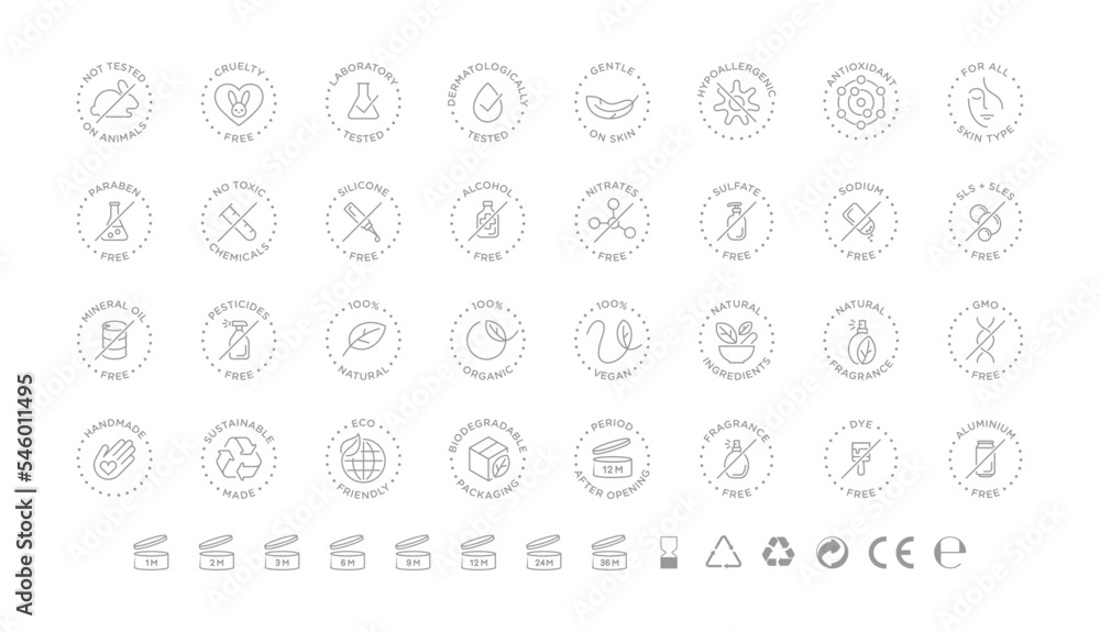 Natural cosmetics vector badge logo icons set Natural cosmetics vector badge logo icons set
