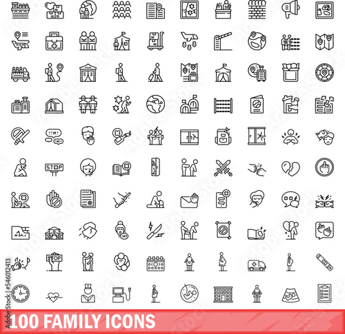 100 family icons set. Outline illustration of 100 family icons vector set isolated on white background