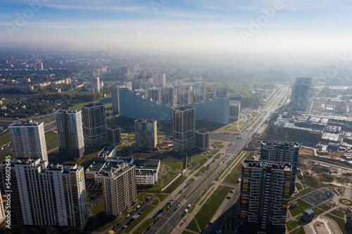 Construction of the New Residential Macro District Minsk MIR, Belarus, drone view © castenoid