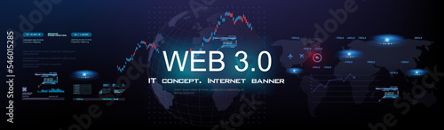 Web 3.0 Futuristic cyber banner. Internet and web communications. Internet of things. Process of exchanging information using the next generation Internet. Unique internet network Internet 3.0 Blockch