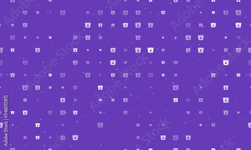 Seamless background pattern of evenly spaced white instant noodles symbols of different sizes and opacity. Vector illustration on deep purple background with stars