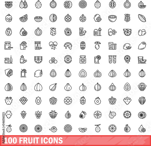 100 fruit icons set. Outline illustration of 100 fruit icons vector set isolated on white background