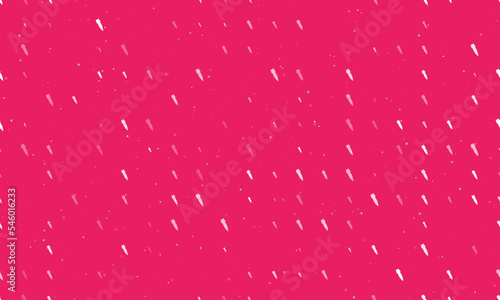 Seamless background pattern of evenly spaced white falling rocket symbols of different sizes and opacity. Vector illustration on pink background with stars