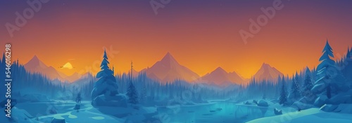 AI-Generated Image of a Winter Mountain Sunset Landscape Banner © Andredi