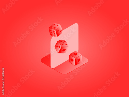 Three red dice,concept predict love by rolling the dice.