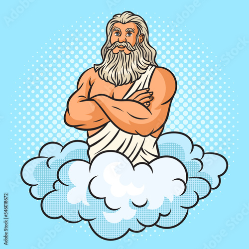 god on the clouds pinup pop art retro vector illustration. Comic book style imitation.