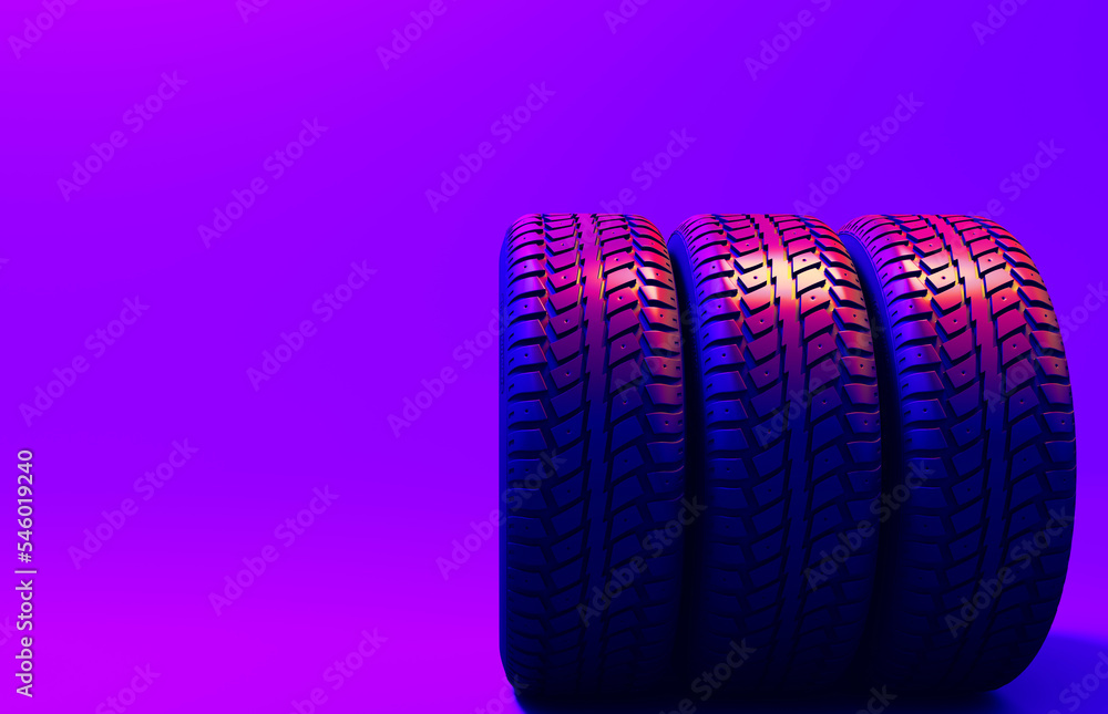 New car tire profile. Tire tread. Car wheel. Black rubber automotive