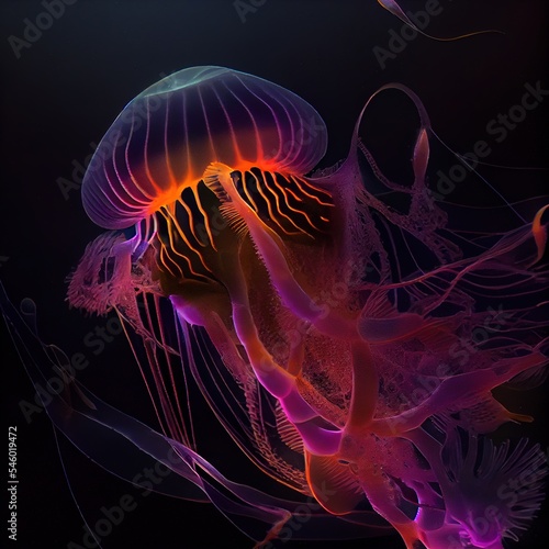 Jellyfish underwater. Stunning illustration generated by Ai © Cheport