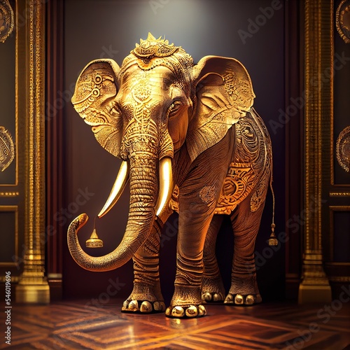 Stunning golden ornate elephant. Beautiful illustration generated by Ai