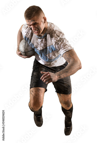 Rugby player in action isolated